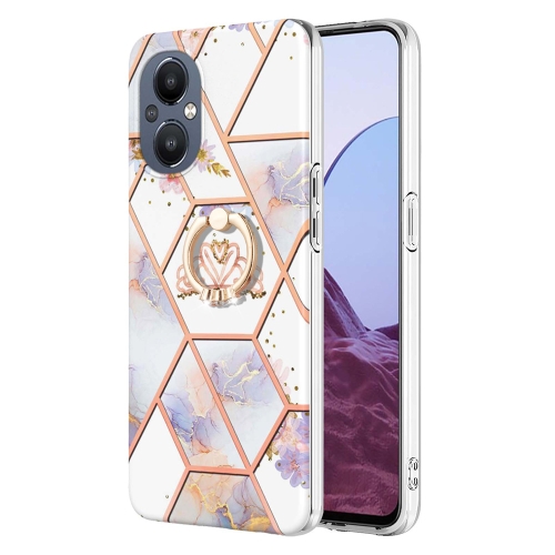 

For OnePlus Nord N20 5G Splicing Marble Flower Pattern TPU Ring Holder Case(Imperial Crown)