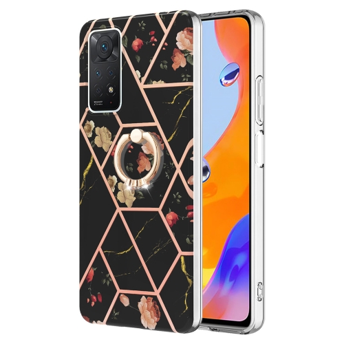 For Xiaomi Redmi Note 11 Pro 5G 4G Foreign Splicing Marble Flower Pattern TPU Ring Holder