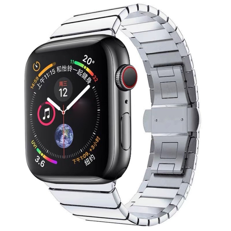

One-bead Steel Butterfly Buckle Watch Band For Apple Watch Ultra 49mm / Series 8&7 45mm / SE 2&6&SE&5&4 44mm / 3&2&1 42mm(Silver)