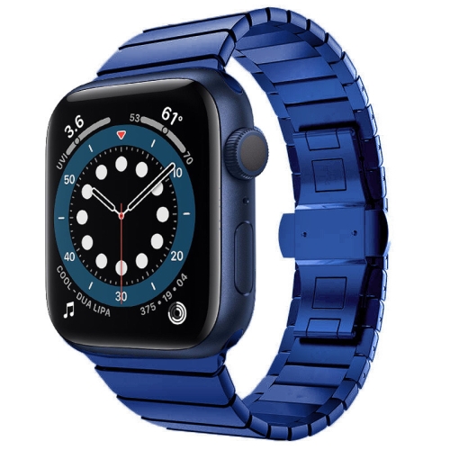 

One-bead Steel Butterfly Buckle Watch Band For Apple Watch Ultra 49mm&Watch Ultra 2 49mm / Series 9&8&7 45mm / SE 3&SE 2&6&SE&5&4 44mm / 3&2&1 42mm (Blue)