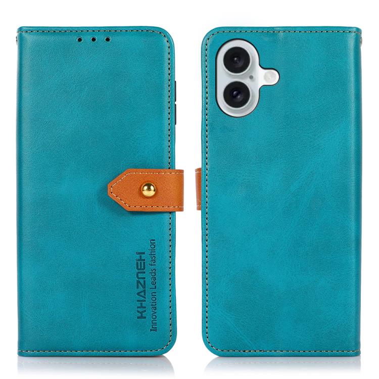 

For iPhone 14 Plus KHAZNEH Dual-color Cowhide Texture Flip Leather Phone Case (Blue)