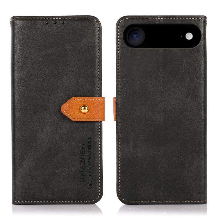 

For iPhone 17 Air KHAZNEH Dual-color Cowhide Texture Flip Leather Phone Case(Black)