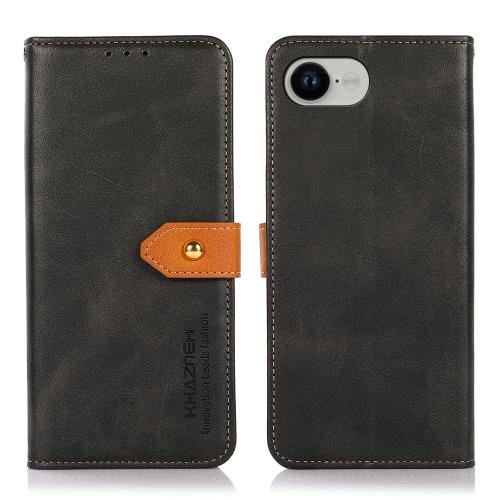 

KHAZNEH Dual-color Cowhide Texture Flip Leather Phone Case For iPhone 16e(Black)