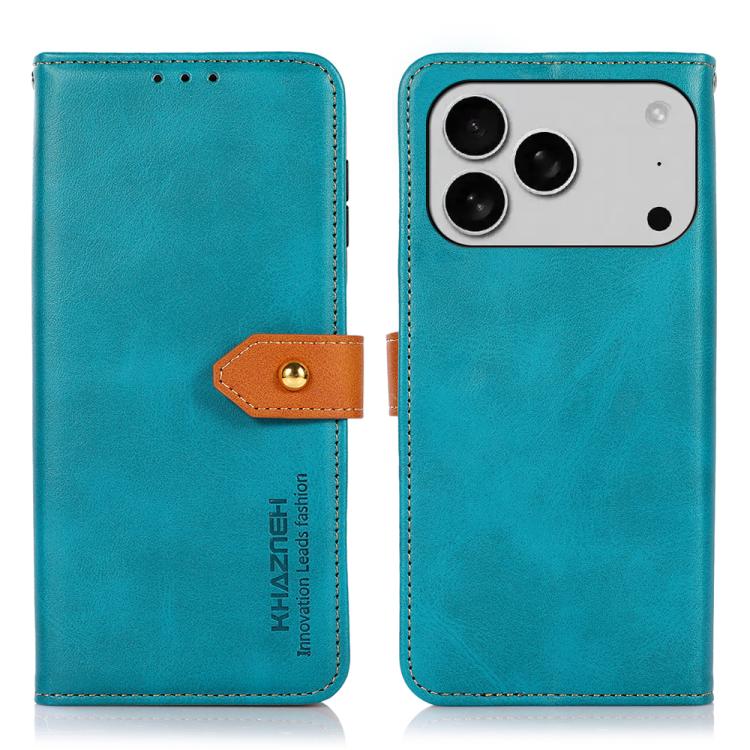 

For iPhone 14 Pro KHAZNEH Dual-color Cowhide Texture Flip Leather Phone Case(Blue)