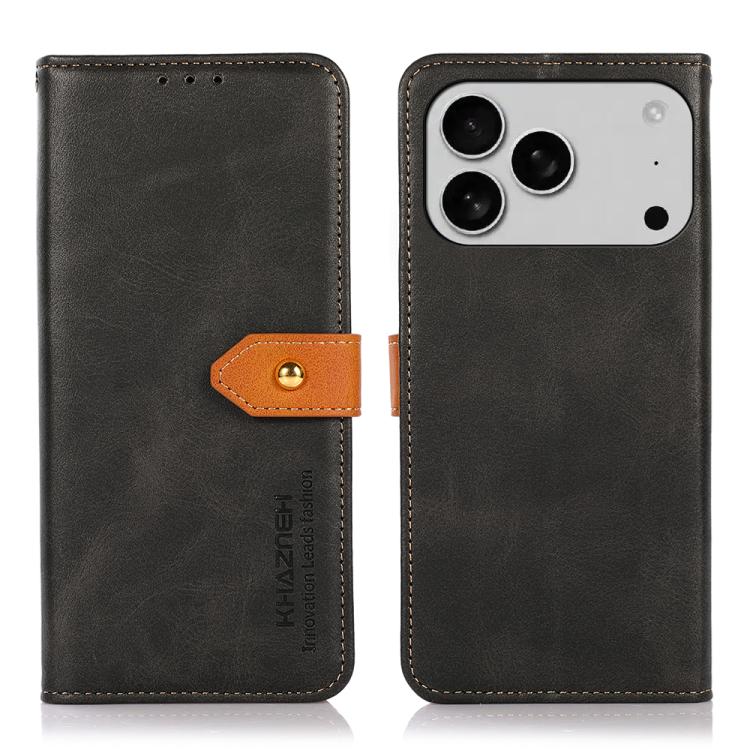 

For iPhone 14 Pro Max KHAZNEH Dual-color Cowhide Texture Flip Leather Phone Case(Black)