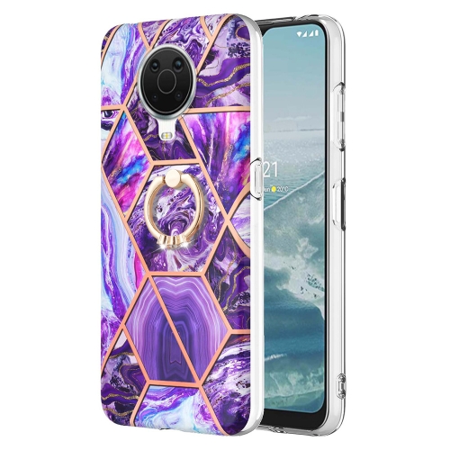 

For Nokia G20 / G10 Splicing Marble Pattern Dual-side IMD TPU Ring Holder Case(Dark Purple)