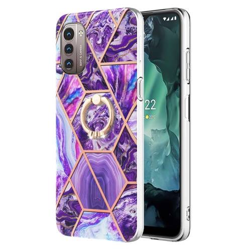 

For Nokia G21 / G11 Splicing Marble Pattern Dual-side IMD TPU Ring Holder Case(Dark Purple)