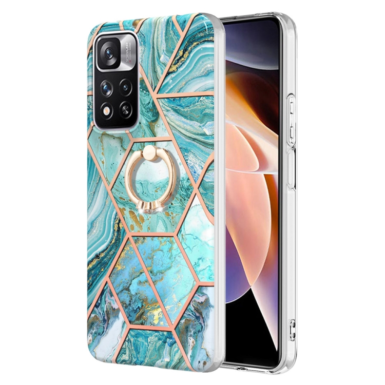 

For Xiaomi Redmi Note 11 Pro / Note 11 Pro+ Splicing Marble Pattern Dual-side IMD TPU Ring Holder Case(Blue)