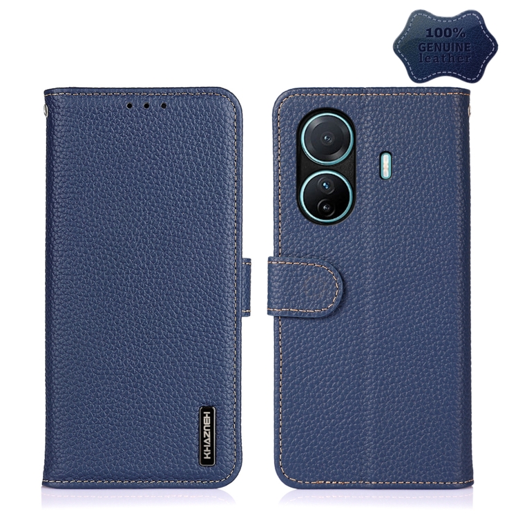 

For vivo S15e KHAZNEH Litchi Genuine Leather Phone Case(Blue)