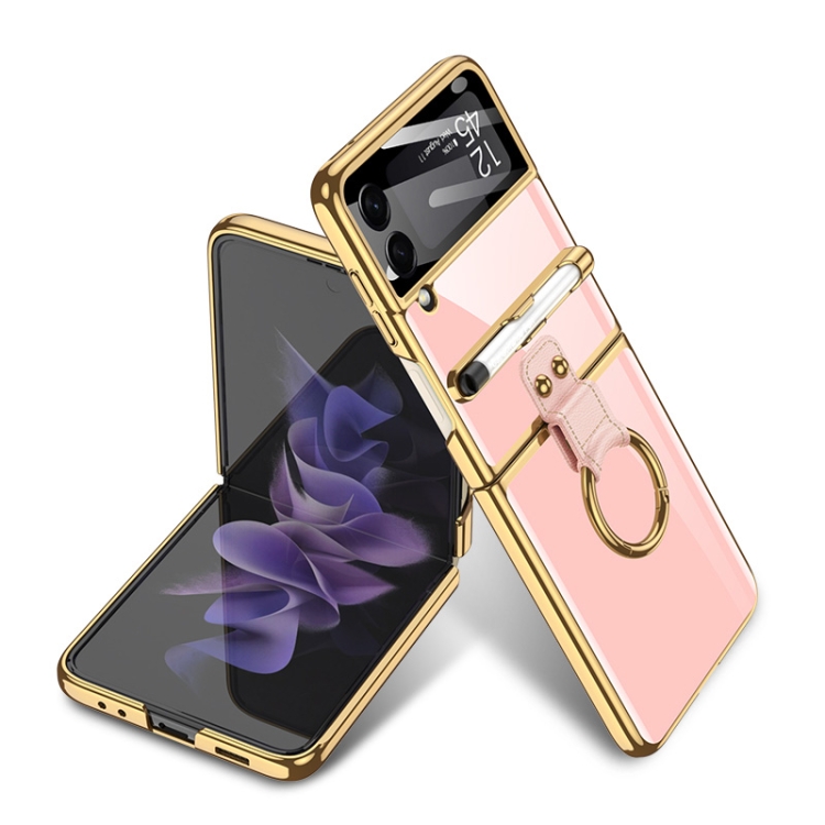 

For Samsung Galaxy Z Flip3 5G GKK Integrated Solid Color Plating Phone Case with Ring Holder & Stylus Pen(Sweet Pink)