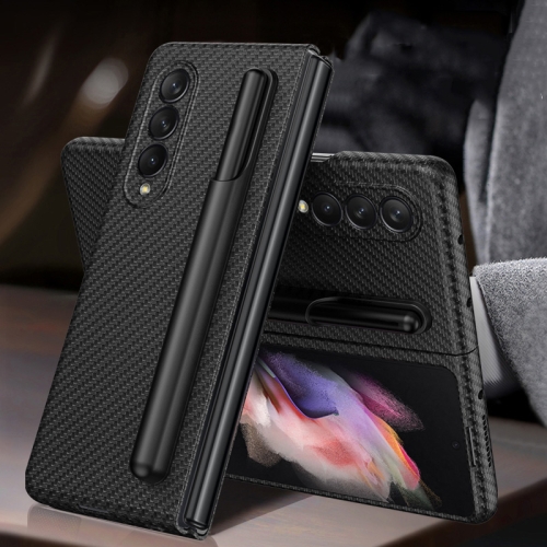 

For Samsung Galaxy Z Fold3 5G GKK Ultra-thin Full Coverage Leather Phone Flip Case with Pen Holder(Carbon Fiber Texture)