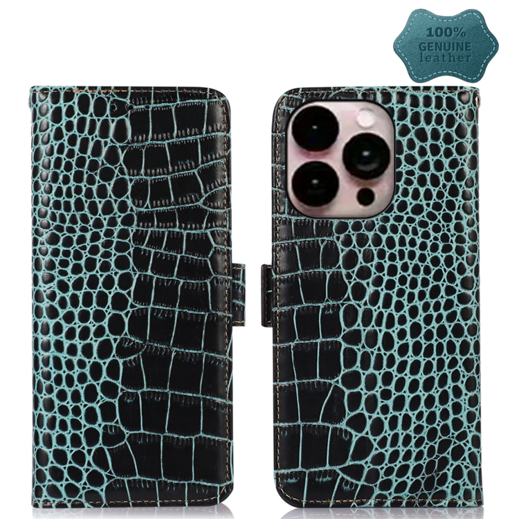 

For iPhone 14 Pro Max Crocodile Top Layer Cowhide Leather Phone Case (Green)
