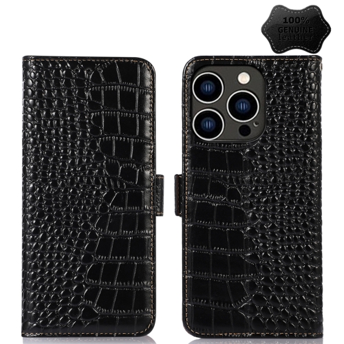 

For iPhone 14 Pro Crocodile Top Layer Cowhide Leather Phone Case (Black)
