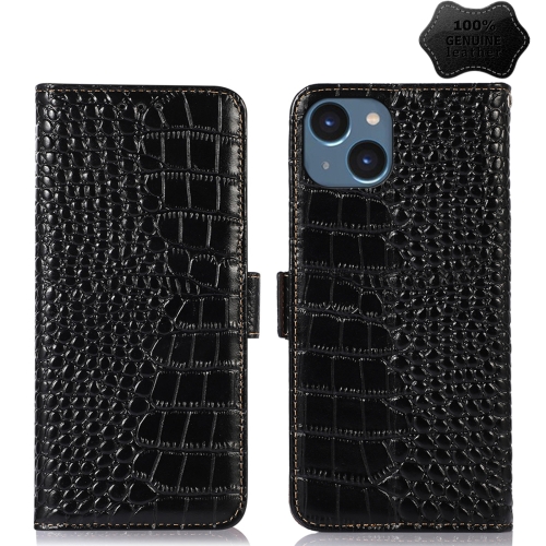 

Crocodile Top Layer Cowhide Leather Phone Case For iPhone 14, Small Quantity Recommended Before iPhone 14 Launching(Black)