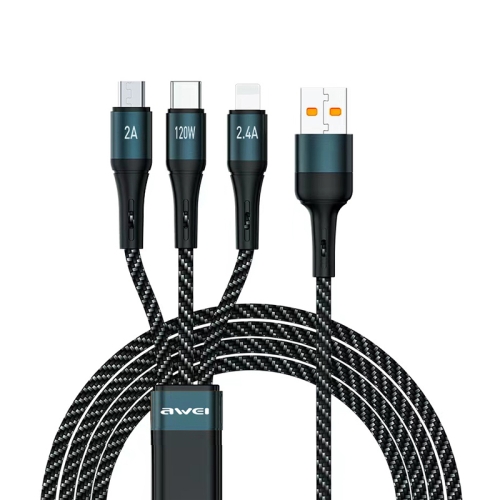 

awei CL-972 Type-C / USB-C + 8 Pin + Micro USB 3 In 1 Fast Charging Data Cable, Length: 1.2m(Black)