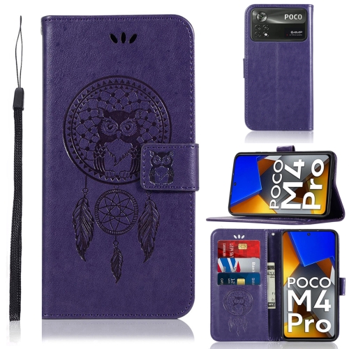 

For Xiaomi Poco M4 Pro 4G Wind Chime Owl Embossing Pattern Horizontal Flip Leather Phone Case(Purple)