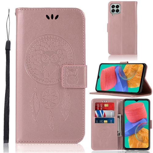 

For Samsung Galaxy M33 Global Wind Chime Owl Embossing Pattern Horizontal Flip Leather Phone Case(Rose Gold)