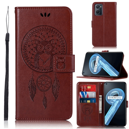 

For OPPO Realme 9i Wind Chime Owl Embossing Pattern Horizontal Flip Leather Phone Case(Brown)