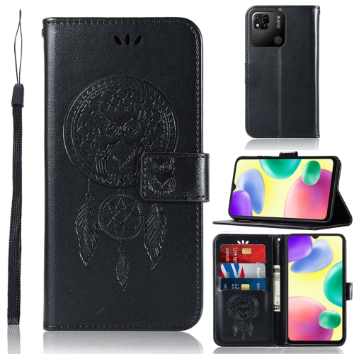 

For Xiaomi Redmi 10A Wind Chime Owl Embossing Pattern Horizontal Flip Leather Phone Case(Black)