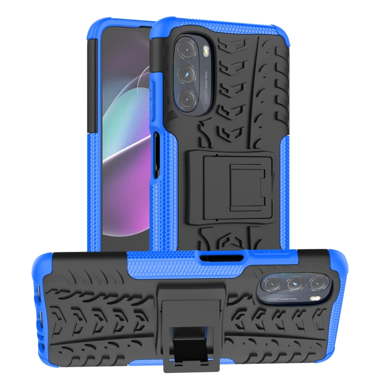 

For Motorola Moto G 5G 2022 Tire Texture TPU + PC Phone Case with Holder(Blue)
