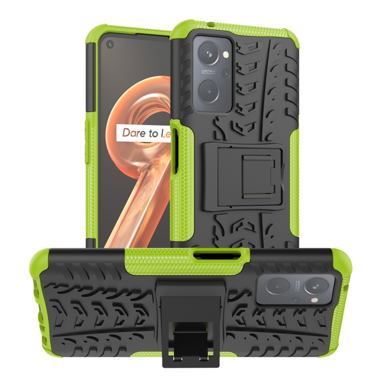 

For OPPO Realme 9i Tire Texture TPU + PC Phone Case with Holder(Green)