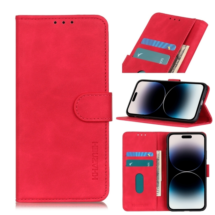 

For iPhone 14 Pro Max KHAZNEH Retro Texture Leather Phone Case (Red)