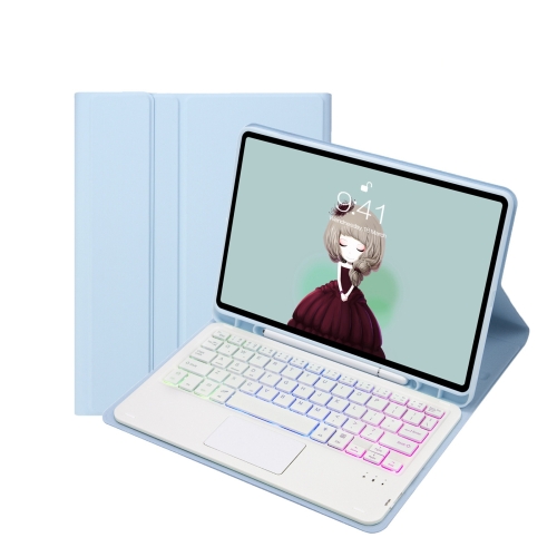 

T07B-AS Skin Feel Pen Slot Touch Pad Backlight Bluetooth Keyboard Leather Tablet Case For iPad 9.7 2018&2017 / Pro 9.7 / Air 2(Sky Blue)