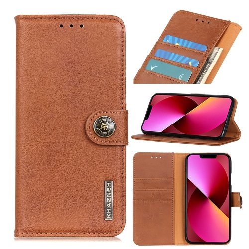 

For iPhone 14 Plus KHAZNEH Cowhide Texture Horizontal Flip Leather Phone Case (Brown)