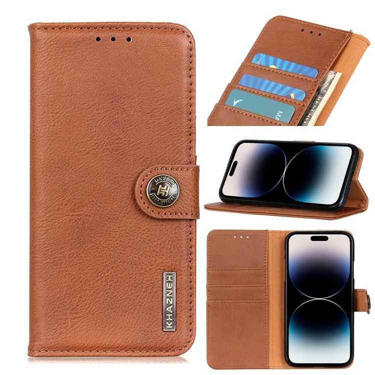 

For iPhone 14 Pro KHAZNEH Cowhide Texture Horizontal Flip Leather Phone Case (Brown)