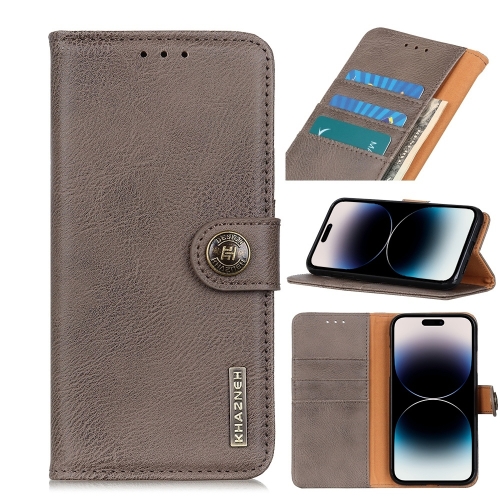 

For iPhone 14 Pro Max KHAZNEH Cowhide Texture Horizontal Flip Leather Phone Case (Khaki)