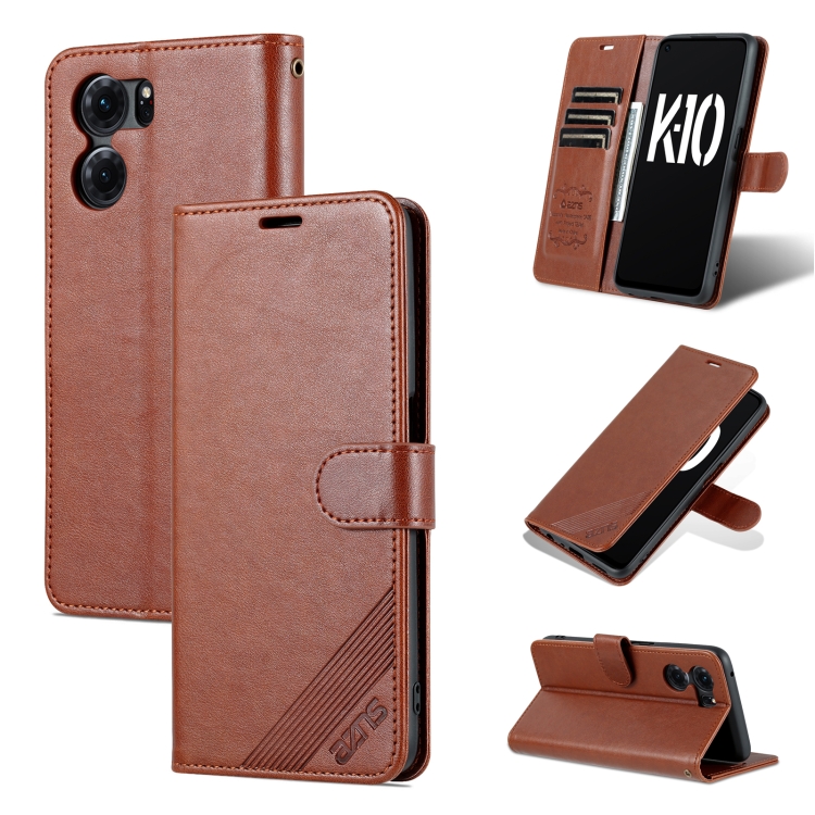 

For OPPO K10 AZNS Sheepskin Texture Flip Leather Phone Case(Brown)