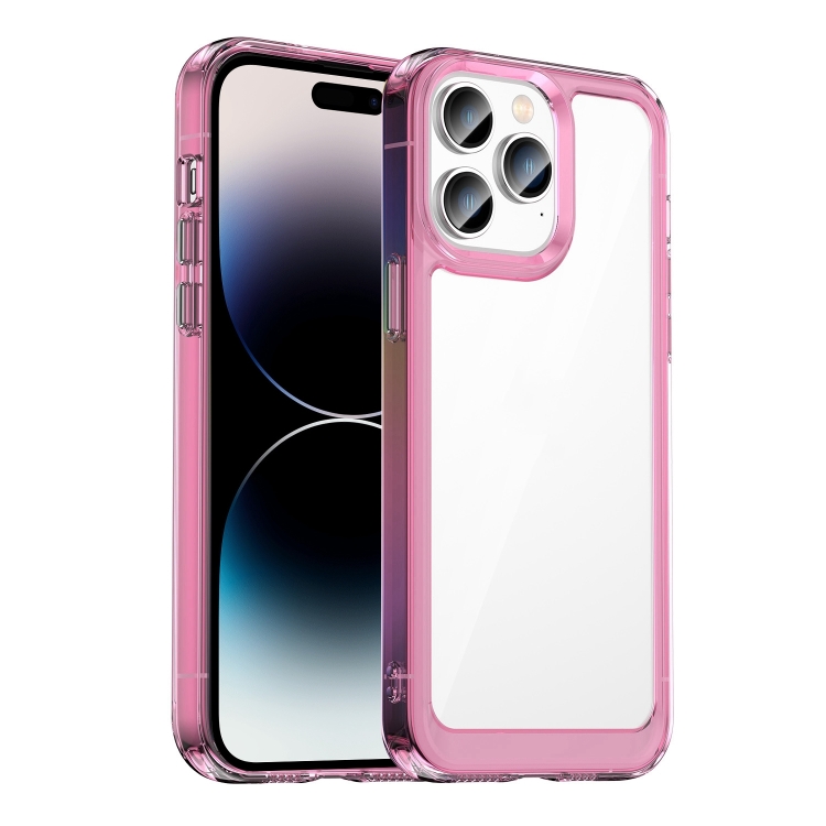 

For iPhone 14 Pro Colorful Series Acrylic + TPU Phone Case (Transparent Pink)