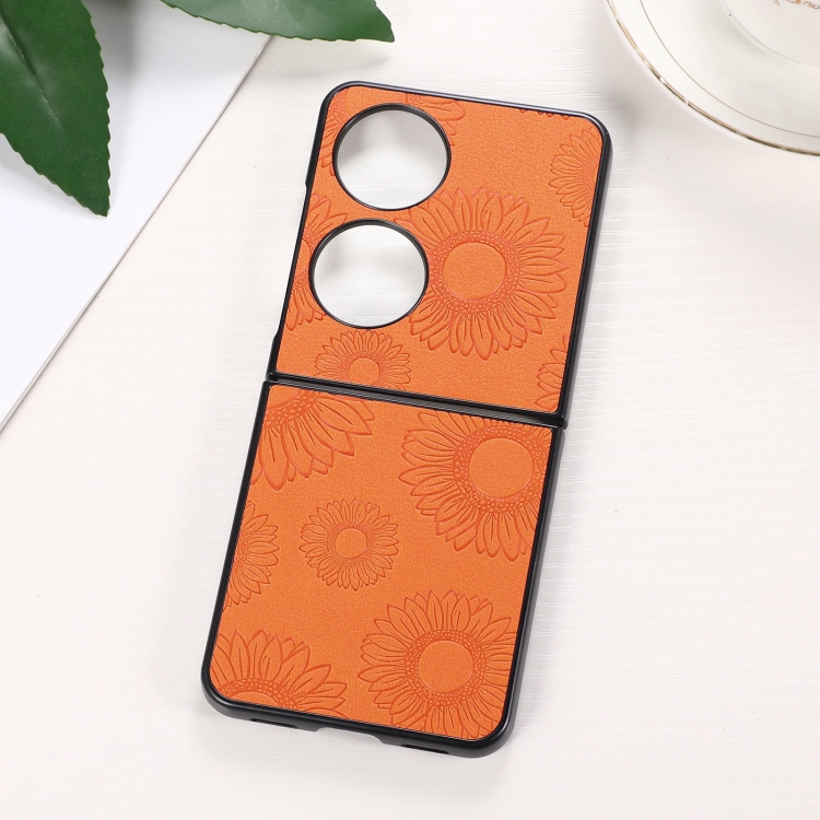

For Huawei P50 Pocket Sunflower Pattern PU+TPU+PC Shockproof Phone Case(Orange)