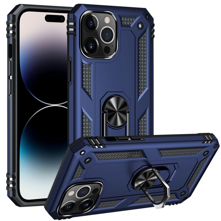 

For iPhone 14 Pro Max Shockproof TPU + PC Ring Holder Phone Case (Blue)