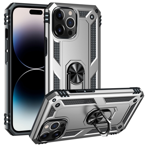 

For iPhone 14 Pro Max Shockproof TPU + PC Ring Holder Phone Case (Silver)