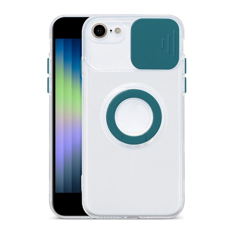 

For iPhone SE 2022 / SE 2020 / 8 / 7 Sliding Camshield Ring Holder TPU Phone Case(Dark Green)