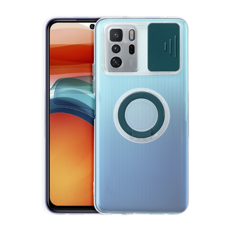 

For Xiaomi Redmi Note 10 Pro 5G Sliding Camshield Ring Holder TPU Phone Case(Dark Green)