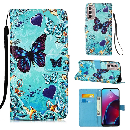 

For Motorola Moto G Stylus 5G 2022 Colored Drawing Plain Weave Leather Phone Case(Heart Butterfly)