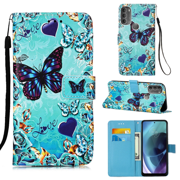 

For Motorola Moto G71 5G Colored Drawing Plain Weave Leather Phone Case(Heart Butterfly)