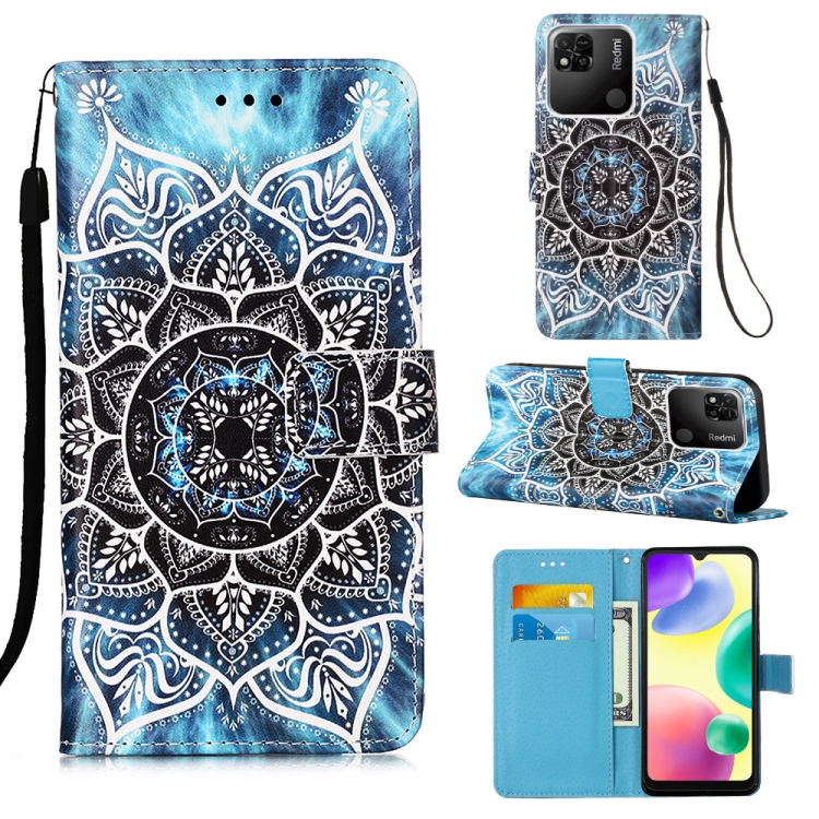 

For Xiaomi Redmi 10A Colored Drawing Plain Weave Leather Phone Case(Undersea Mandala)