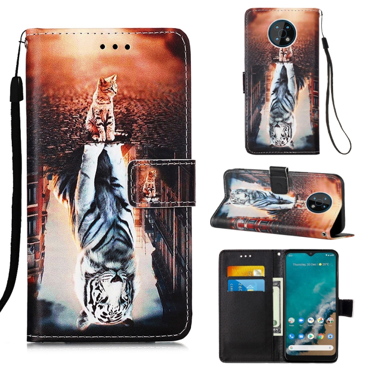

For Nokia G50 Colored Drawing Plain Weave Leather Phone Case(Cat And Tiger)