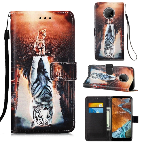 

For Nokia G300 Colored Drawing Plain Weave Leather Phone Case(Cat And Tiger)