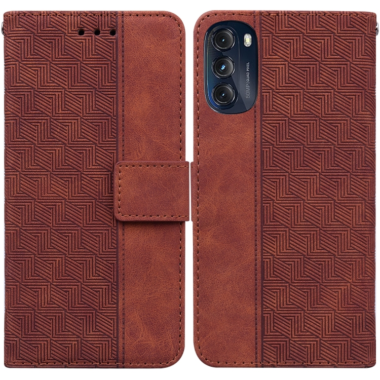 

For Motorola Moto G 2022 Geometric Embossed Leather Phone Case(Brown)