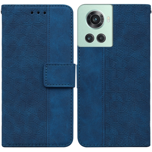 

For OnePlus 10R / Ace Geometric Embossed Leather Phone Case(Blue)