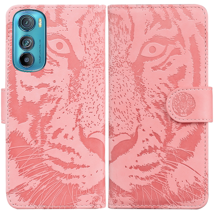 

For Motorola Edge 30 Tiger Embossing Pattern Horizontal Flip Leather Phone Case(Pink)