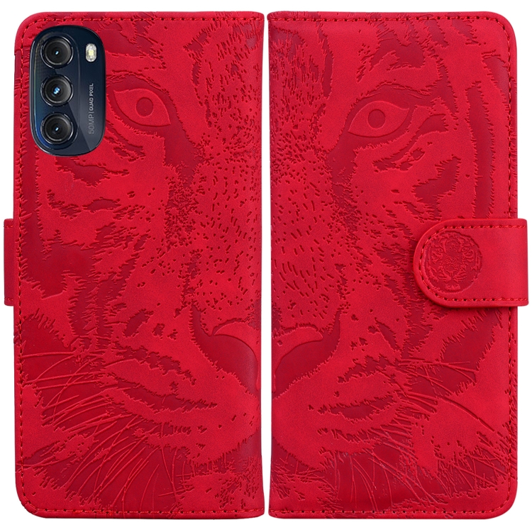 

For Motorola Moto G 2022 Tiger Embossing Pattern Horizontal Flip Leather Phone Case(Red)
