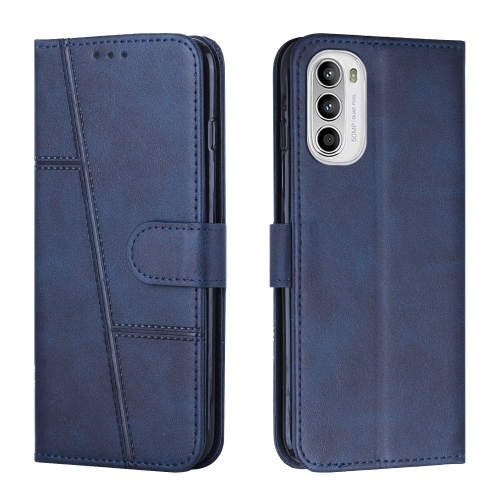 

For Motorola Moto G52 Stitching Calf Texture Buckle Leather Phone Case(Blue)