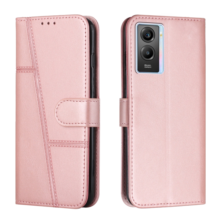 

For vivo Y55s 5G Stitching Calf Texture Buckle Leather Phone Case(Rose Gold)