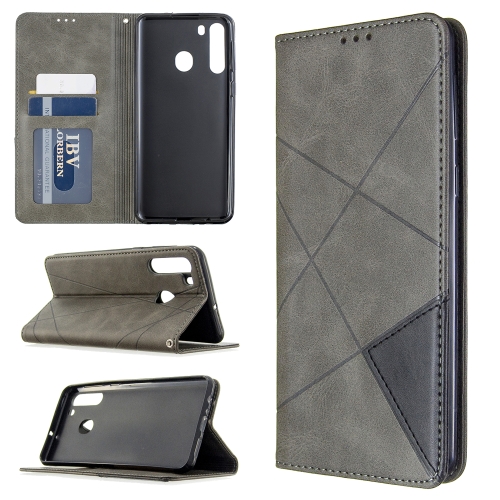 

For Galaxy A21 Rhombus Texture Horizontal Flip Magnetic Leather Case with Holder & Card Slots & Wallet(Grey)