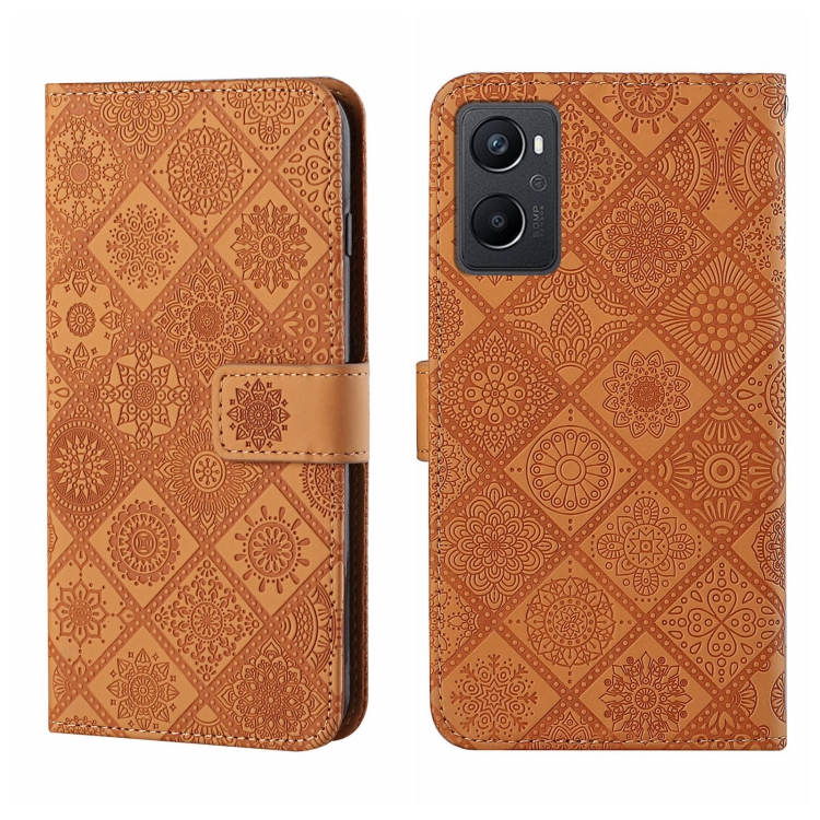 

For OPPO A96 5G Ethnic Style Embossed Pattern Leather Phone Case(Brown)